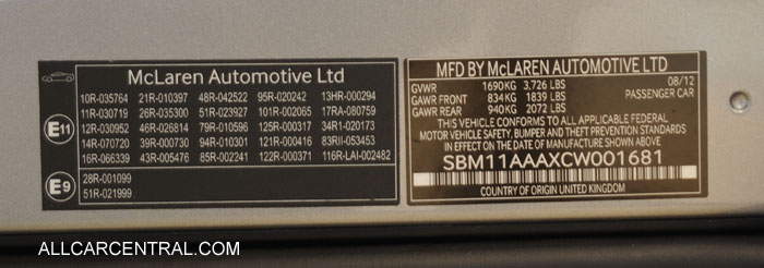  
McLaren mp4-12c sn-SBM11AAAXCW001681 2012 
Corte Madera CA 2013 